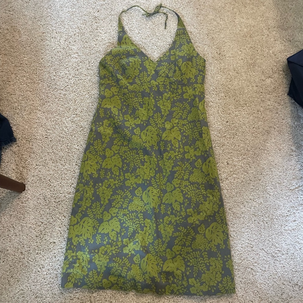 J Crew Tie-neck green floral dress
